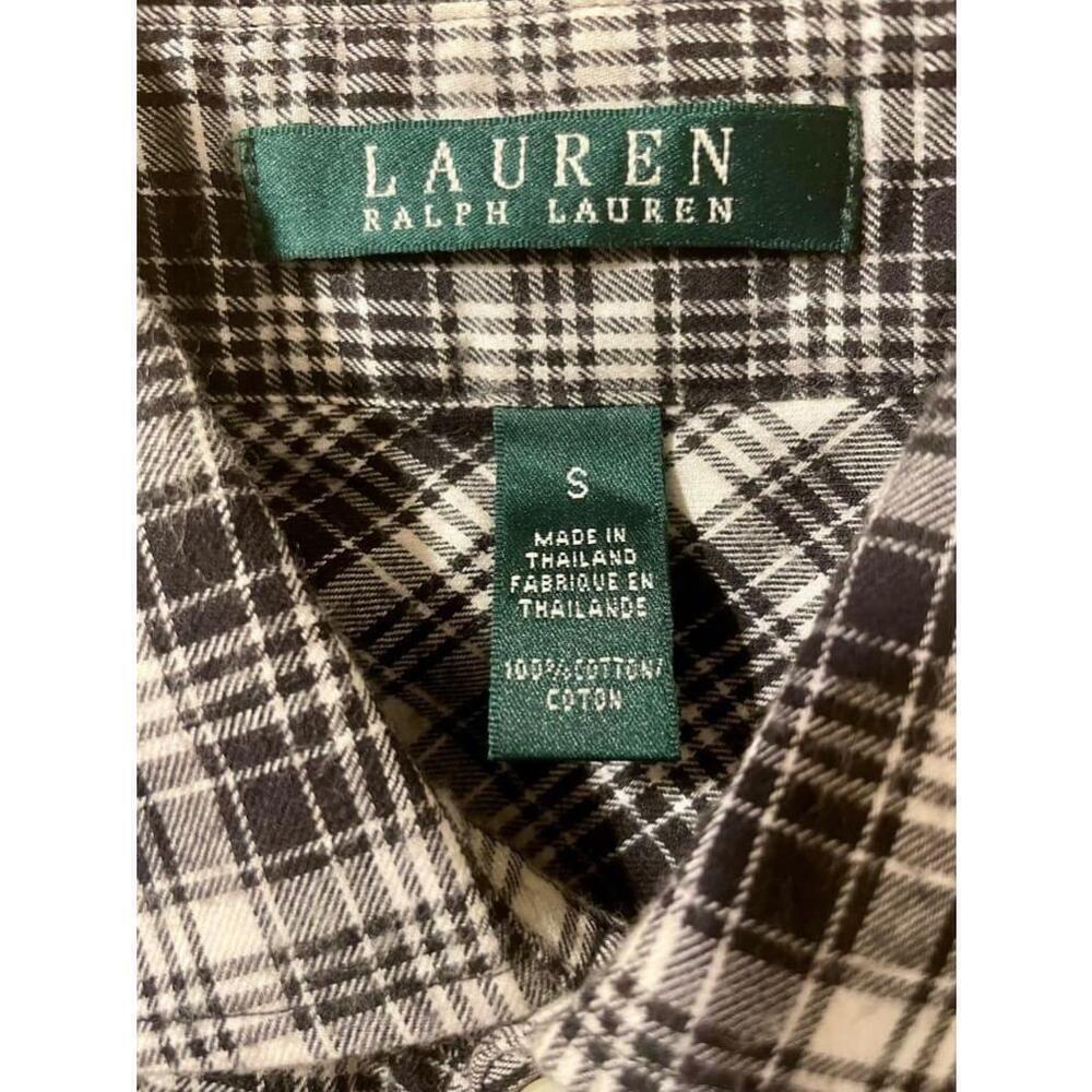 Women's Lauren Ralph Lauren cotton long sleevePlaid Shirt Size S Black/White - Picture 2 of 5